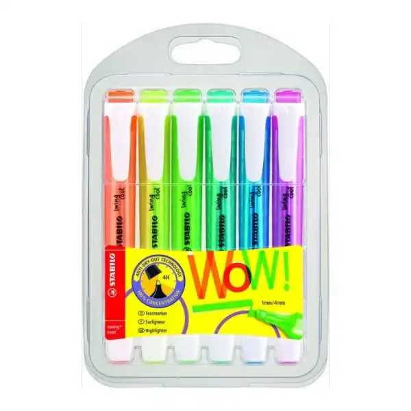 BOX DE 6 SURLIGNEURS STABILO SWING COOL WOW COULEURS ASSORTIES