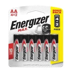 4+2 PILES ALKALINE AA ENERGIZER MAX LR6 1.5V E91 BP4+2