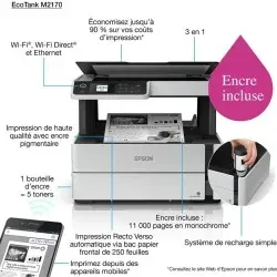 Imprimante Multifonctions Jet d'encre Epson EcoTank ET-M2170 - Monochr