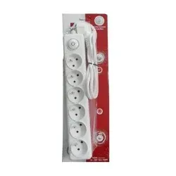 Bloc Multiprises Blanc 6 Modules 3M Avec Bouton Poussoir Somef